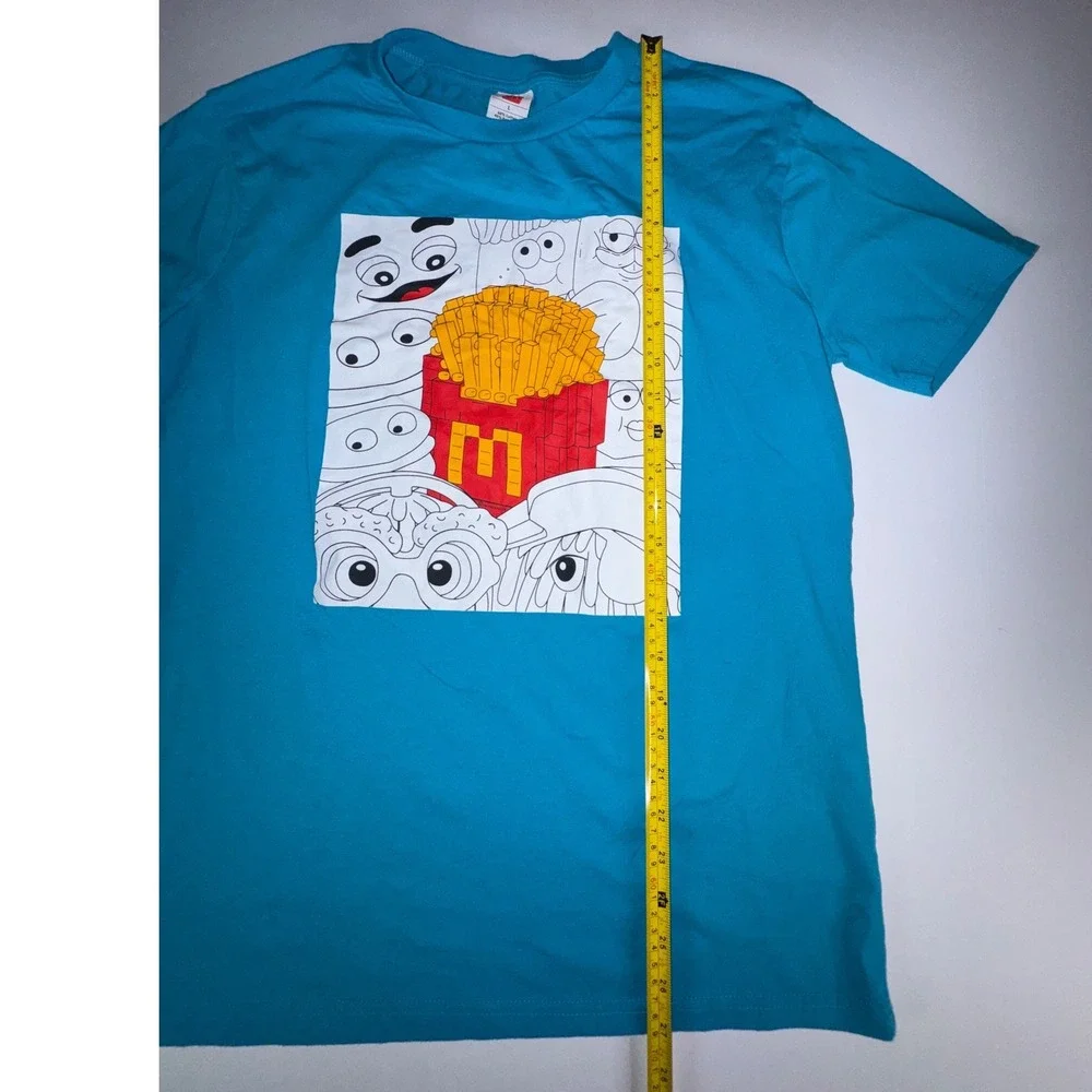 McDonalds French Fries Graphic T-Shirt Blue Short Sleeve Crewneck Large